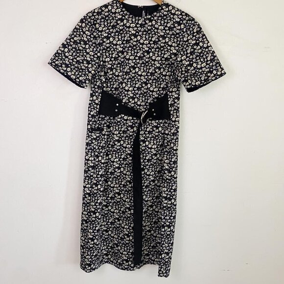 CALVIN KLEIN 205W39NYC black and yellow floral short sleeve knee length dress - Picture 1 of 8
